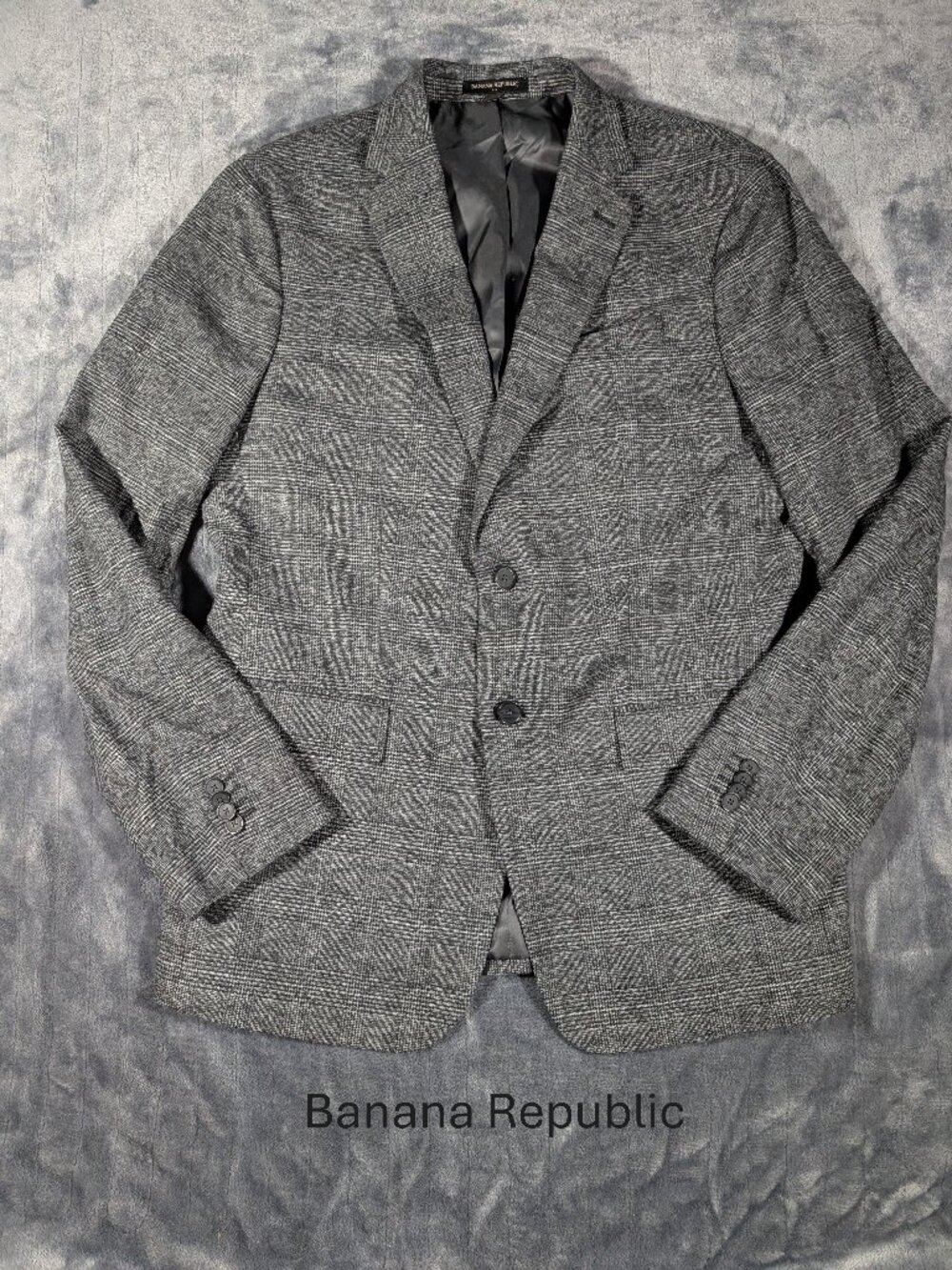 Banana Republic Slim Fit Blazer Mens 42L Grey Glen Plaid Sport Coat Jacket